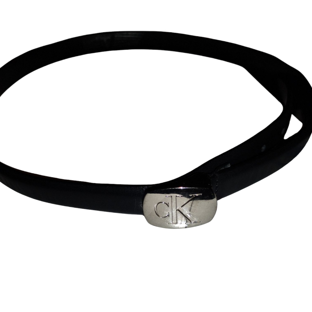 Calvin Klein Black Leather Belt with Silver Harware Size Medium